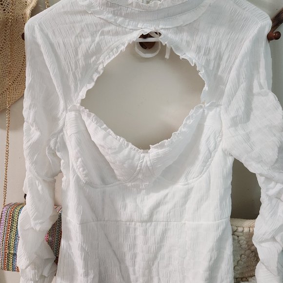 White Ruffled Mini Dress - Picture 1 of 8